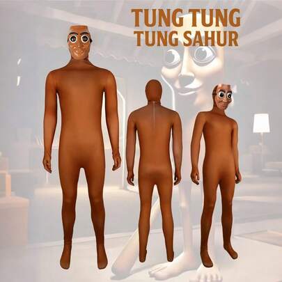 Tungtungtung Sahur Cosplay Stage Costume, Brainrot Animals Meme Wooden Stick Mask Funny Prank Props, Christmas Gift