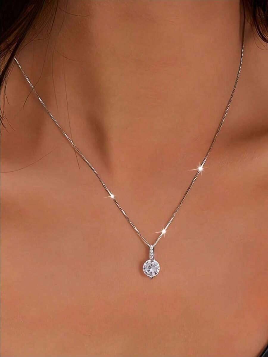 1 Piece Of Exquisite Women's Geometric Water Drop Clavicle Chain With Shiny Zirconia Sterling Silver Necklace Pendant Clavicle Chain Hypoallergenic Jewelry Valentine's Day Gift - 輕奢項鍊 - 查看 1