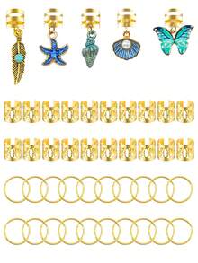 45pcs Baroque Style Ocean Elements Hair Accessories, Suitable For Summer Hairstyle Decoration, Suitable For Dance, Party, Music Festival And Other Occasions - Gold - View 3