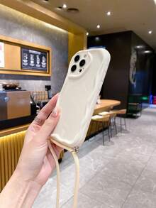 Compatible With IPhone 17, 17 Pro, 17 Pro Max, 17 Air, 16, 15, 14, 13, 12, 11 / S26, S25, 24, 23, 22 Ultra, A52, A53, A54, A55, A56, 07, A17 / / , Fingerprint-Proof, Shock-Proof, Drop-Proof Phone Case. New Year Fashion New Marble Pattern Asymmetrical Cream Phone Protective Case. - White - View 4