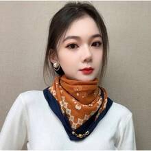 Pañuelo de Seda con Protección Solar para Verano, Regalo de Lujo Exquisito de Alta Gama, Nueva  de Moda Otoño 2024, Pañuelo Vintage Estampado con Cierre Magnético para Mujer, Calentador de Cuello, Pañuelo Cuadrado - flores rosas - Ver 10