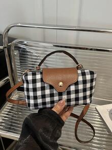 1 chiếc túi vuông mini thời trang, túi đeo vai/đeo chéo đa năng dành cho nữ, ví nhỏ màu trơn phù hợp đựng điện thoại, tiền xu, son môi, dùng hàng ngày. - Đen và trắng - Xem 11