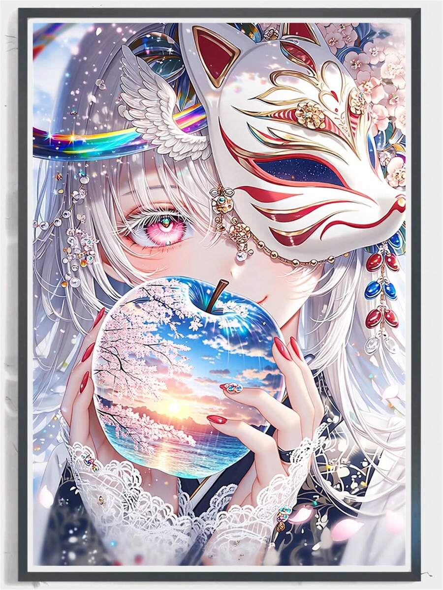 1件套5D钻石画DIY套装，动漫女孩艺术，适合初学者和成人，手工创意闪亮圆形钻石装饰，送给家人和朋友的最佳礼物，适用于家居、客厅、卧室、厨房、办公室、咖啡厅墙面装饰。