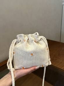 1pc Drawstring Closure Shiny Sequin PVC Bucket Bag, Fashionable Personalized Drawstring Closure Handbag, Versatile Shoulder/Crossbody Bag Suitable For Women's Daily, Party, Event Wear - Beige - View 10