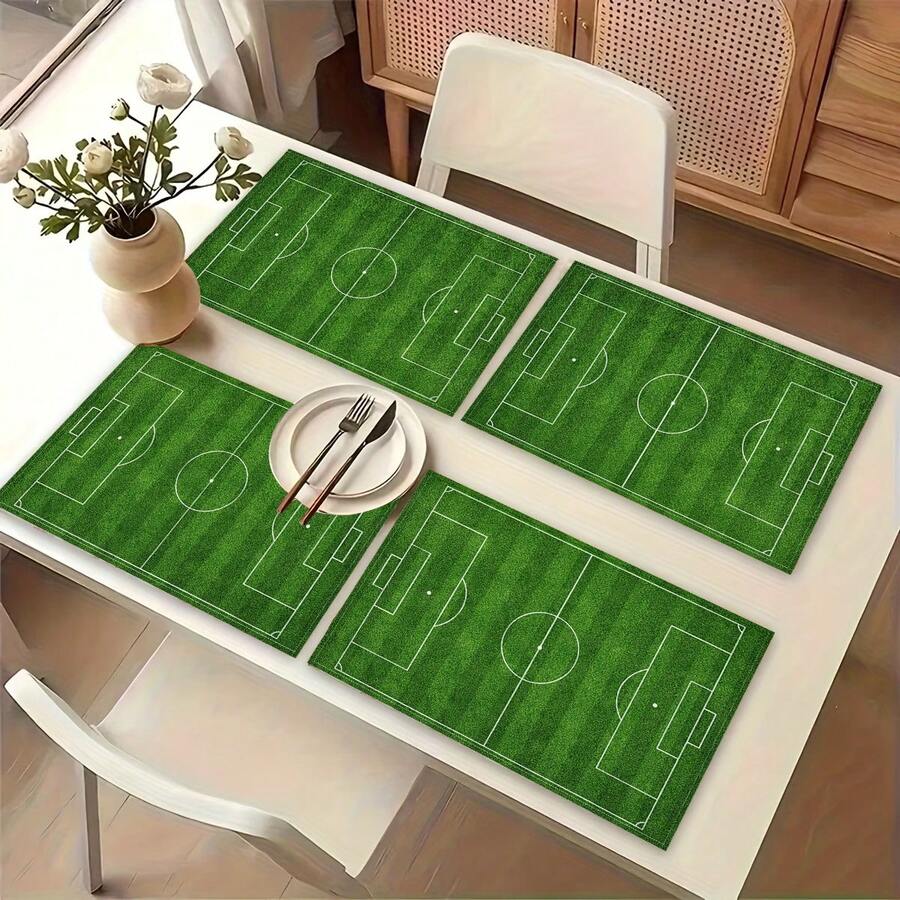 Podkładka z motywem boiska piłkarskiego, minimalistyczna mata śniadaniowa, dekoracja kuchni, łatwa w czyszczeniu mata jadalna o fakturze lnu, odpowiednia do domu i restauracji, zestaw Combo - Wielokolorowe - Zobacz 1