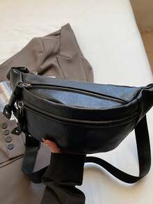 Women's Retro Tassel Minimalist Solid Color Crossbody Bag - Black - View 5