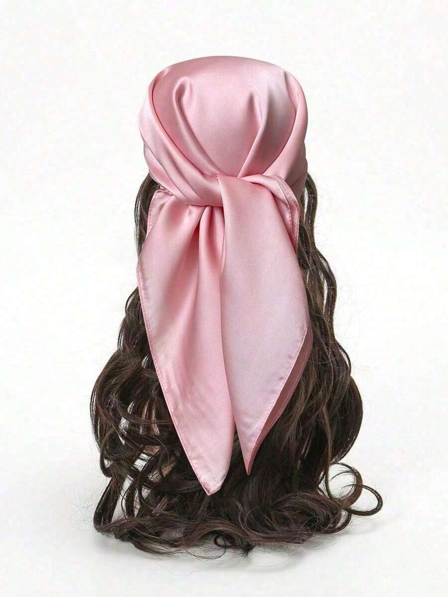 1pc Summer Accessory Scarf, Solid Color Neckerchief, Square Headscarf For Women, Suitable For Dresses - Hồng - Xem 1