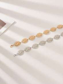 1pc Plus Size Friendly Vintage Carved Disc Waist Chain, Gold & Silver Dual Color Adjustable Metal Belt, Versatile For Dress And Suit - Multicolor - View 7