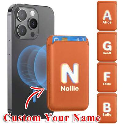 Soporte magnético de cuero personalizado para tarjetas y teléfono con elementos de letra, cartera de cuero PU para tarjetas de crédito/identificación con imán, adecuado para iPhone 17/16/15/14/13/12 Pro Max Air Series, personaliza con tu nombre o texto, ideal para uso diario, viajes y regalo de cumpleaños