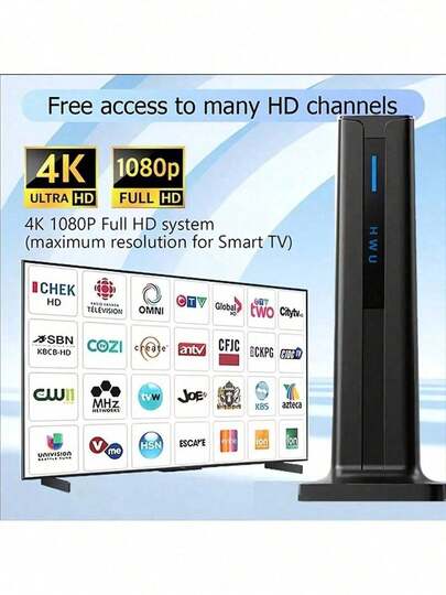 Antena de TV digital portátil 4K/1080P con sintonizador VHF/UHF/FM/ATSC/Clear QAM, adecuada para todos los televisores, TV inteligente/TV tradicional, uso en interiores/exteriores, caravana, streaming, diseño compacto y elegante, configuración de un solo botón, adecuada para uso sin cable/viaje, alimentada por USB, sin necesidad de alimentación externa, base estable, adecuada para cable/satélite