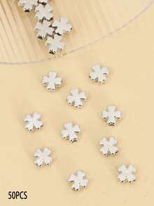 50颗金银四叶草隔珠，CCB幸运四叶草吊坠，用于珠宝制作，DIY手链项链配件 - 彩色 - 查看 4