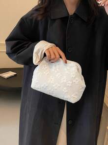 新款压纹云朵手拿包，大容量口红包，晚宴包 - 白色 - 查看 2
