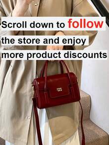 New Solid Color Fashion Letter Versatile Adjustable Strap Crossbody Bag, Classic Elegant For Dating, Outing, Shopping, Work Commute - Red - View 3