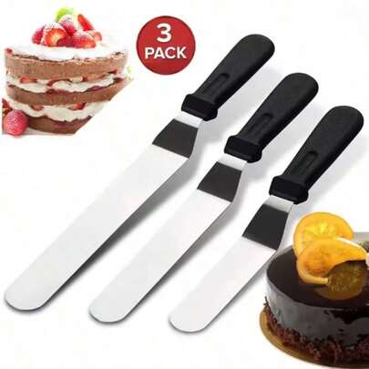 Juego de 3 piezas de herramientas angulares de acero inoxidable de 6 pulgadas/8 pulgadas/10 pulgadas para decoración de pasteles, alisado de crema, extendido de crema, mantequilla, queso, masa de pan, pastelería y postre DIY