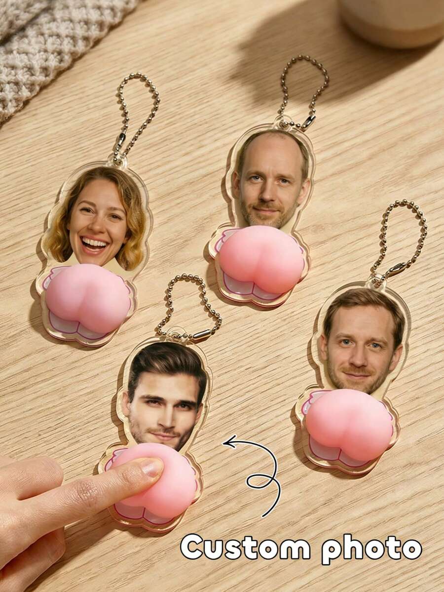 1pc Customizable Pink Butt Squeeze Toy, Personalized Gift With Photo, Stress Relief, Suitable For Friends, Couples, Coworkers And Family, Valentine's Day Gift, Backpack Decoration - Multicolor - View 1