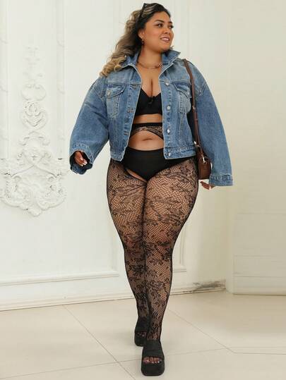 1pc Curve Tights For Women, Vintage Floral Pattern Jacquard Hollow-Out Fishnet Stockings, Elastic Skinny Pants, Sexy Pantyhose, Y2K Style, Versatile For Spring/Summer, Can Be Worn With Skirts/Pants, Suitable For Halloween Costume