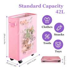 Cesta de lavandería delgada de 42 litros con ruedas cesta de lavandería enrollable para espacios pequeños cesta plegable de ropa sucia Oxford 600D con freno y asa cesta de lavandería - Rosa - Ver 2