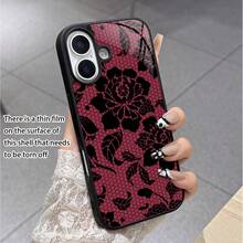 Detailed Lace Pattern Phone Case, Meticulously Crafted To Replicate Authentic Lace Texture. The Intricate Floral Design Creates A Mysterious And Elegant Ambiance, Suitable For Formal Occasions Or Everyday Use, Highlighting Your Unique Style And Sophistication. Compatible With Apple And Devices. - Black - View 6