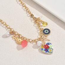 1pc Beach Style Necklace With Heart, Peace Sign, Bow, Eye Shaped Pendants, Faux Pearl & Shell Pendants, Suitable For Women To Wear At Beach, Vacation Or Party - Love - View 8