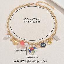 1pc Beach Style Necklace With Heart, Peace Sign, Bow, Eye Shaped Pendants, Faux Pearl & Shell Pendants, Suitable For Women To Wear At Beach, Vacation Or Party - Love - View 5