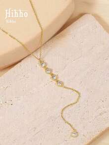 Hihho 1pc Fashionable Versatile Y-Shape Sparkly Zirconia Pendant Necklace, Minimalist Jewelry For Daily Wear & Women Gift, Elegant - 銀色 - 查看 4