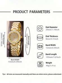 6pcs/Set Elegant Casual Luxury Women's Quartz Watches With Crystal Dial And Alloy Strap, Gift For Her - Gold - View 4