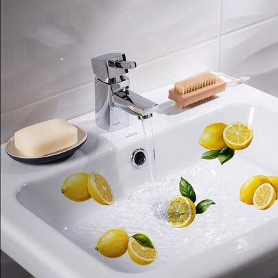 1片夏日清新柠檬水槽贴纸，可移除水果贴纸，适用于浴室、厨房水槽台面装饰