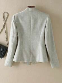 Plus Size Women Khaki Long Sleeve Single-Breasted Casual Jacket, Plus Size Women Suit Jacket Spring - Khaki - View 2