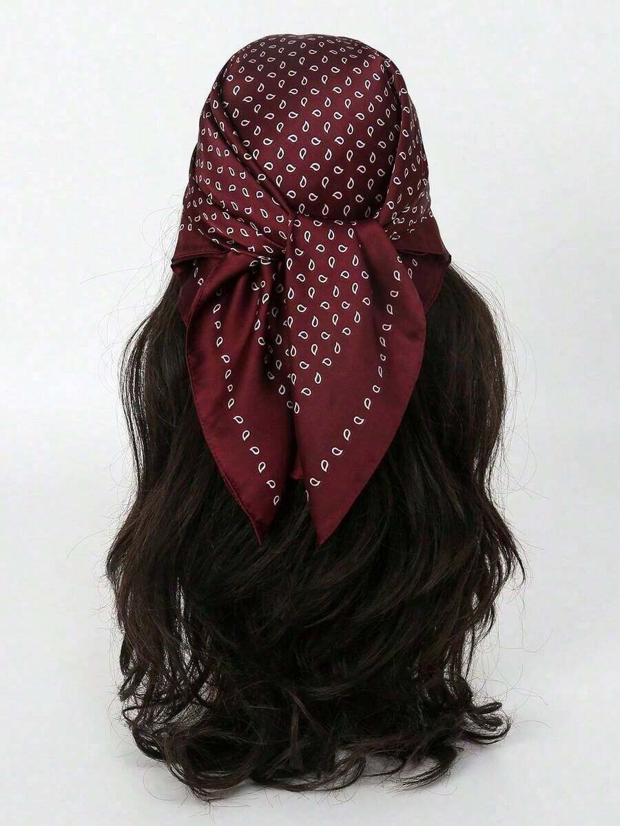 1 pieza Pañuelo de mujer tipo bandana, estampado de paisley, tela sedosa, diadema, pañuelo para el cuello, apto para uso diario - Multicolor 19 - Ver 1