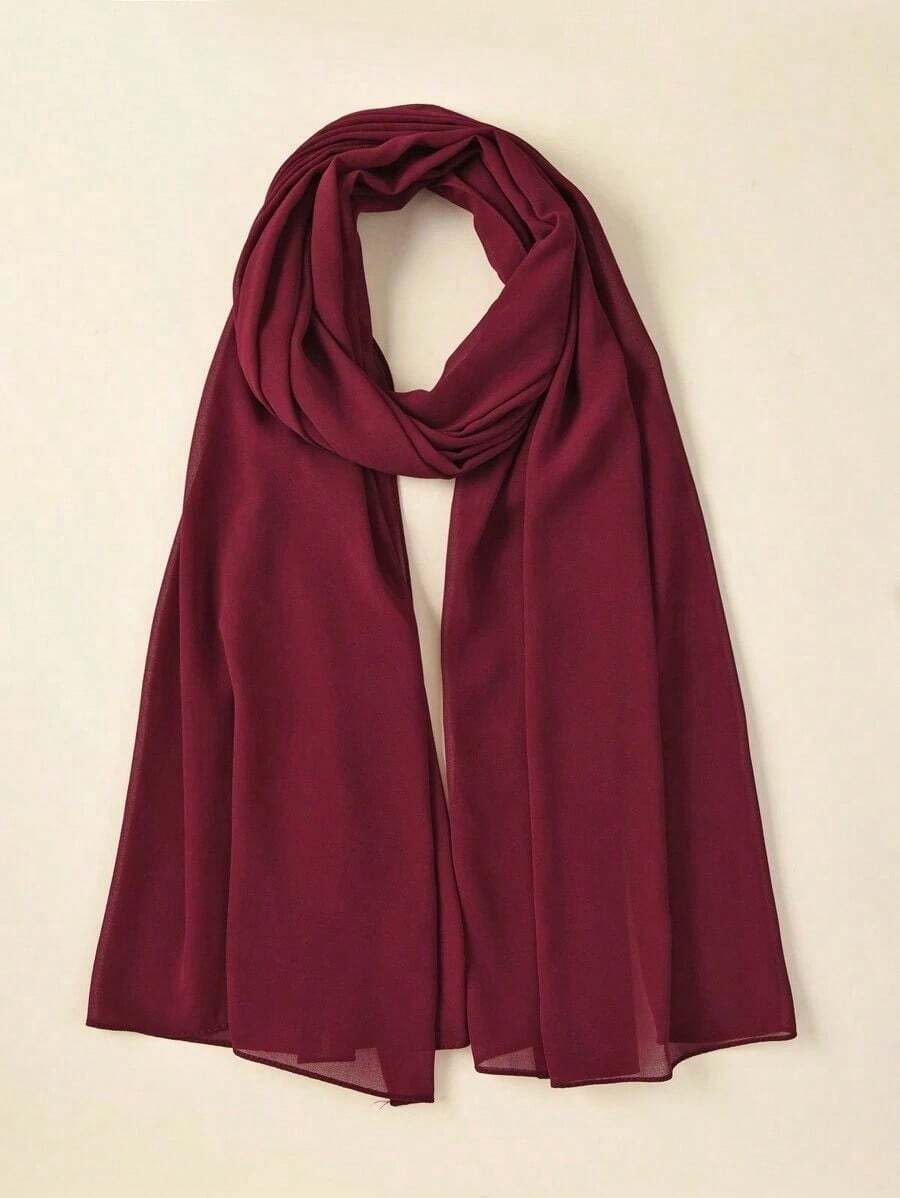 1pc Ladies' Solid Color Hijab Faux Pearl & Chiffon Headscarf, Suitable For Daily Casual Wear Bandana,Hair Band,Head Band Ideal For Dressing Up Your Look Winter Fall Abaya Accessories - 酒紅色 - 查看 1