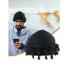 1pc Unisex Retro Tasseled Headband, Twisted Turban, Braided Beanie Halloween - 黑色 - 查看 8