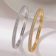 1pc Fashionable & Elegant Zirconia Studded Narrow Bangle Bracelet, Suitable For Daily Wear, Parties And Banquets - Bracelet - View 4
