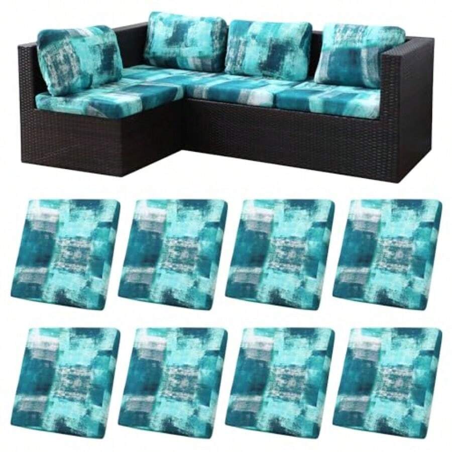 8 fundas elásticas de cojín de patio fundas de repuesto para sofá al aire última intervensión fundas de cojín para muebles de patio protector de muebles lavable y reutilizable turquesa solo - Turquesa - Ver 1