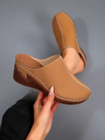 Women's Retro Wedge Mule Shoes, Comfortable Slip-On Loafers, Thick-Soled Lightweight Shoes Suitable For Daily Casual, Commuting, Walking And Various Outfit Occasions