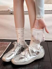 4 Paar Frühlings-/Sommersocken im minimalistischen Blümchen-Muster, vielseitig einsetzbar, knöchelhoch, Mesh Blümchen-Kniestrümpfe - Verschiedenfarbig - Übersicht 6