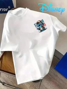 Disney-Authorized T-Shirt With Cartoon Cool Stitch Pattern| Front And Back Print, Short-Sleeved, Casual Style, Crew Neck, Machine Washable, Versatile For Daily Use, Multiple Colors Available For Spring And Summer - Vitt - Visa 2