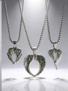 男士天使翅膀吊坠项链，款式多样，可选1件或3件，复古哥特风格，男女皆宜，适合日常佩戴。是情人节、父亲节、圣诞节和新年等节日的绝佳礼物。 - 復古銀色 - 查看 11