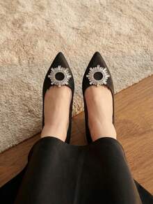 Women's Sparkling Rhinestone Satin Pumps - 3.5 Inch Pointed Toe High Heels - Black - Black - View 8