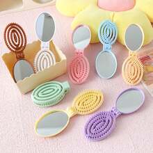 1pc Fashion Foldable Hair Brush For Women, Detangling Massage Comb With Compact Mirror - Type a - View 5