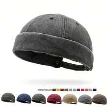 2026新款复古水洗渔夫帽，男女通用街头嘻哈西瓜帽，可调节休闲滑板帽，适合日常佩戴或假日派对，圆顶帽 - 水洗 - 查看 1