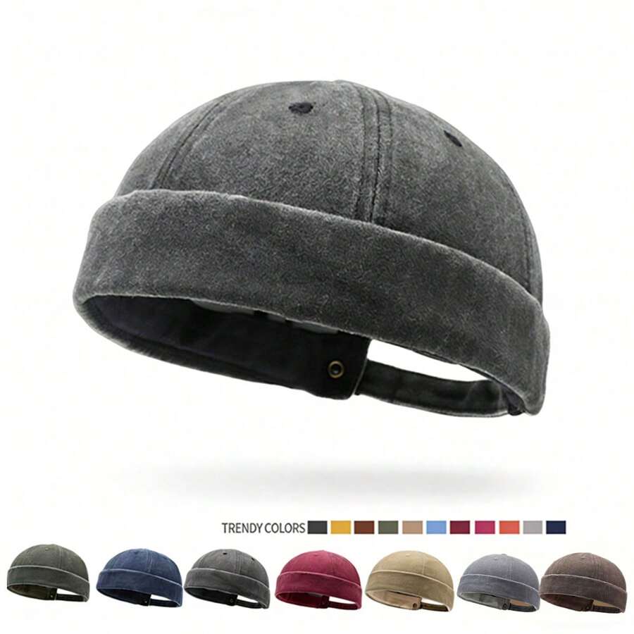 2026新款复古水洗渔夫帽，男女通用街头嘻哈西瓜帽，可调节休闲滑板帽，适合日常佩戴或假日派对，圆顶帽 - 水洗 - 查看 1