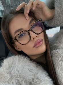 1pc Unisex Square Frame Glasses, Natural Fit Flat Lens Glasses - Multicolor - View 4