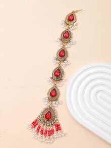 1pc Bohemian Style Geometric Water Drop Shaped Crystal Beaded Tassel Metal Fashion Hair Chain, Suitable For Holiday, Party, Outfit, Women Gift, Headpiece, Head Jewelry - Beaded Hair Chain - View 8