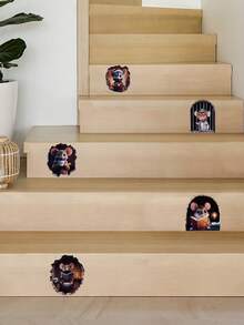 5pcs/Set 3D Hole Mouse Wall Stickers, Funny Design Easy To Apply, Suitable For Kids Room, Staircase, Wall, Bathroom, Bedroom, Living Room, Home Decor - Decorative Wall Stickers - View 7