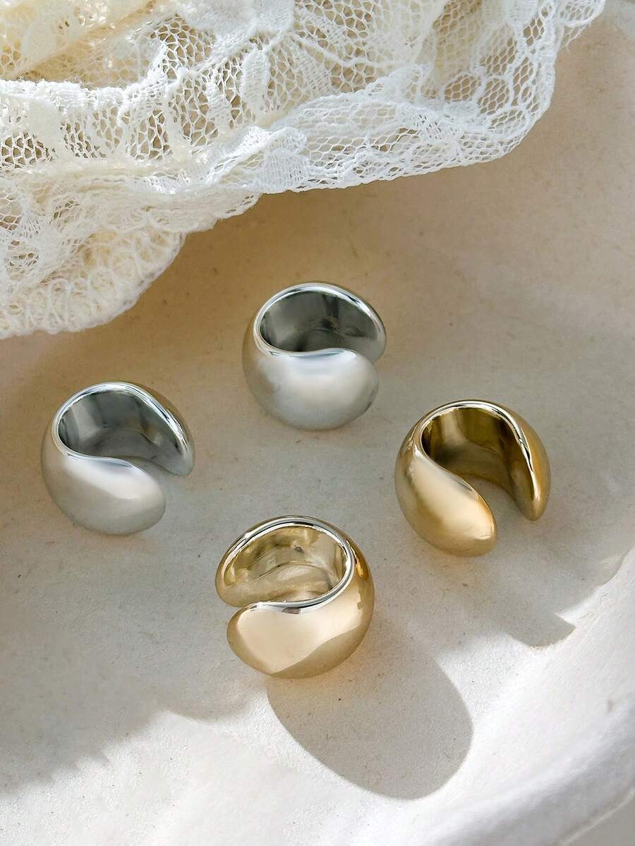 2-4pcs New Gold + Silver Tone Fashion C-Shaped Clip-On Earrings Set, Smooth Finish, Suitable For Daily Wear, Parties, Holidays, Great Gift For Friends And Mothers - Multicolor - View 1