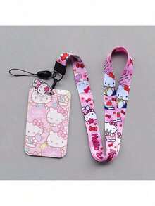 2pcs Set, Lanyard + Card Holder [Licensed] Hello Kitty Campus Photo Clip, Student Stationery Card, Woven Strap Bus Card, Storage Box Keychain, Student Cartoon Protective Case, Transit Card, Couple Transparent Long Lanyard Pendant - Multicolor - View 9
