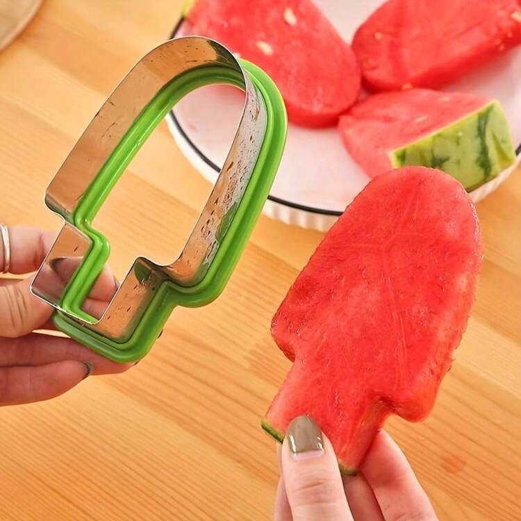 1 pieza Rebanador de sandía y molde para paletas de hielo de acero inoxidable - Rebanador de fruta manual simple con mango verde, sin necesidad de electricidad, perfecto para refrigerios y fiestas de verano. Diseño, rebanador y cortador de sandía, ideal para preparar refrigerios para fiestas, fácil de limpiar. - Verde - Añade 8