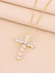 1 chiếc dây chuyền mặt thánh giá mạ vàng 18K sang trọng đính đá Zirconia lấp lánh, dây chuyền choker bằng thép không gỉ thời trang, phù hợp cho phụ nữ đeo hàng ngày. - 40+5cm - Xem 11