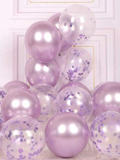 20pcs Party Balloon - Metallic Light Purple Balloon And Gold Confetti Balloon With 1 Ribbons - 10/12 Inch Balloon Decoration Kit