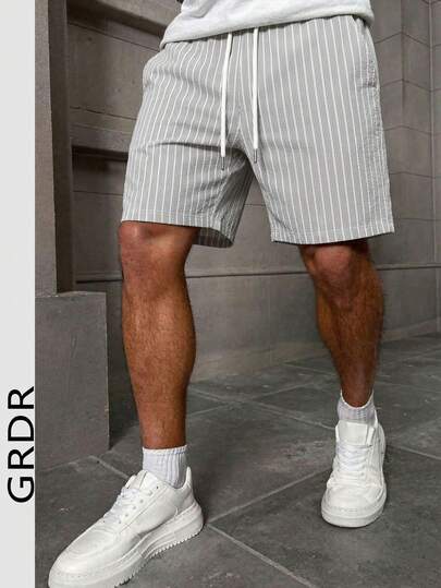  GRDR Men's Vacation Style Striped Shorts, Casual Comfortable Outgoing Minimalist Pants, Knee-Length